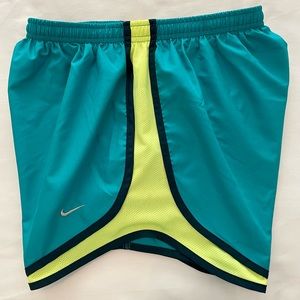 Nike - Women’s - Dri-Fit - Athletic Shorts - Bright Teal & Neon Yellow